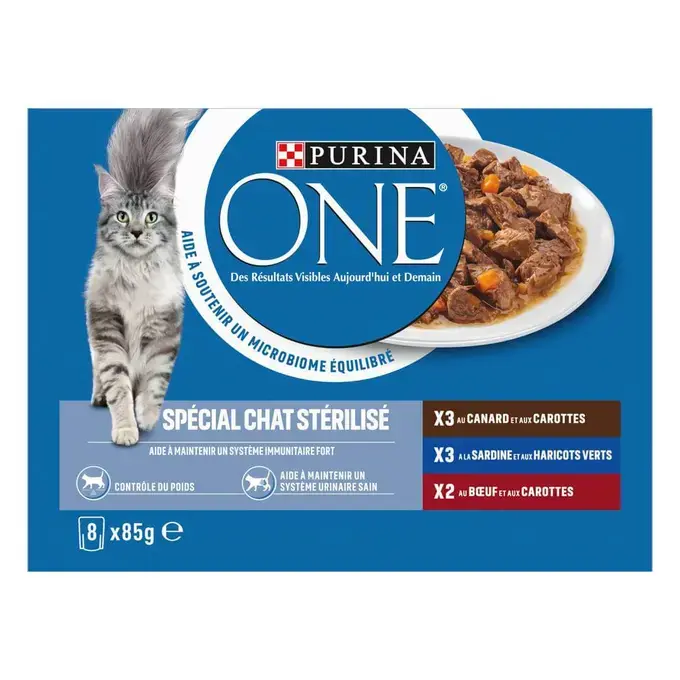 Purina® ONE® - Sachets pour Chat Stérilisé au Canard, à la Sardine et au Boeuf
