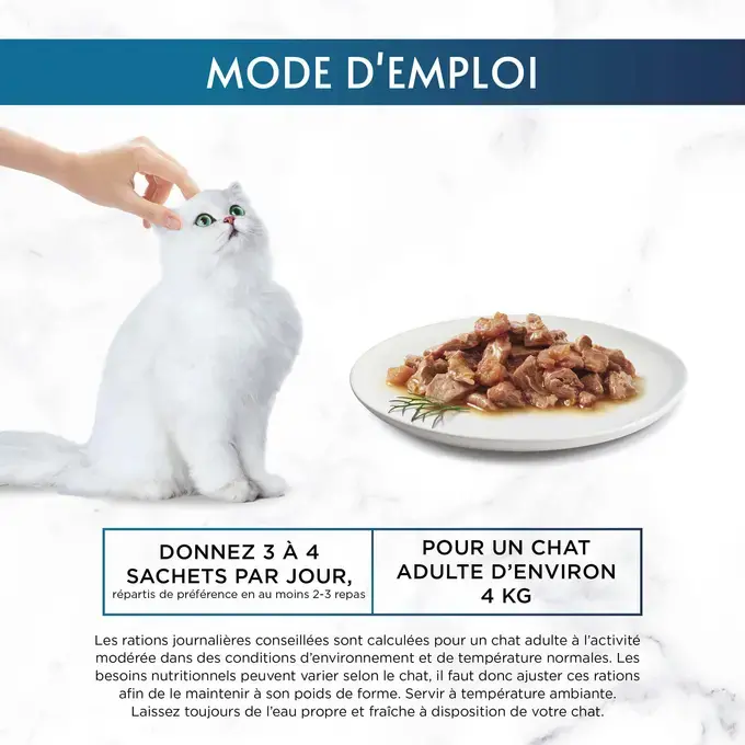 Rations journalières conseillées Gourmet Perle effiles plaisirs de la mer pour un chat adulte à l'activité modéré