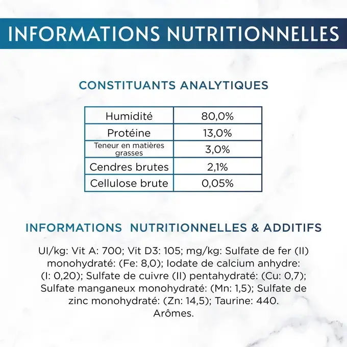 Informations nutritionnelles d'un sachet fraicheur Gourmet Perle effiles plaisirs de la mer 