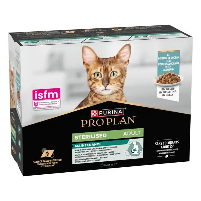 PRO PLAN® STERILISED MAINTENANCE émincés au Poisson de l'Océan en gelée