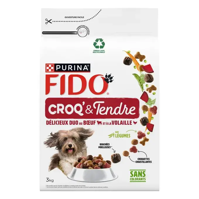 FIDO® CROQ' & TENDRE® Délicieux Duo de Bœuf & Volaille aux Légumes - Croquettes pour Chien