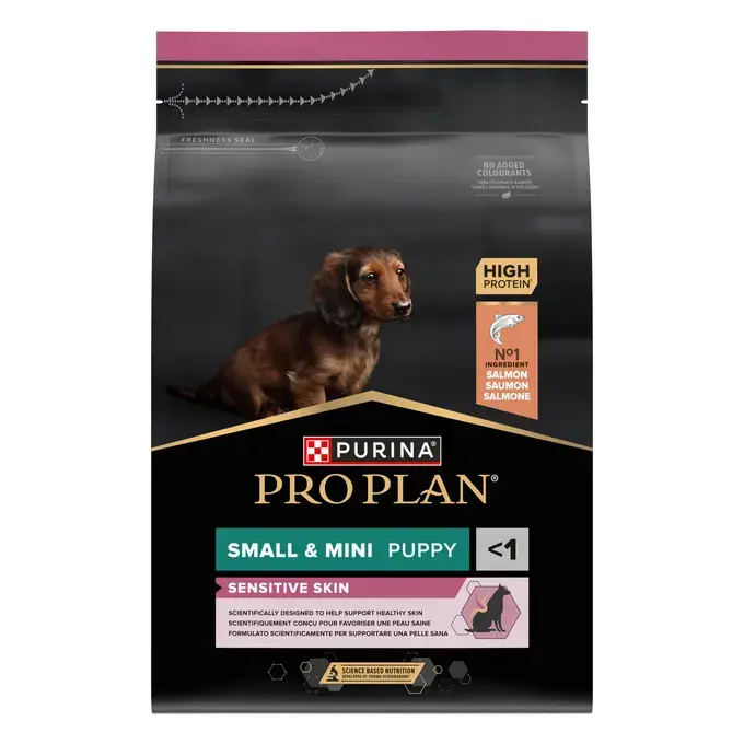 PURINA® PRO PLAN® SMALL & MINI PUPPY SENSITIVE SKIN - RICHE EN SAUMON - Croquettes pour chiot à la peau sensible