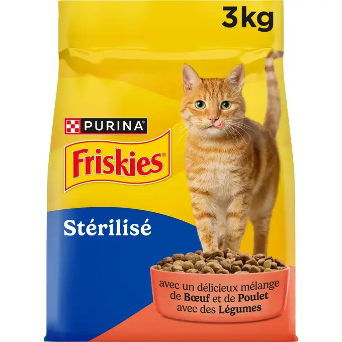 FRISKIES® pour CHAT STÉRILISÉ - Croquettes avec un délicieux mélange de Bœuf et de Poulet avec des Légumes