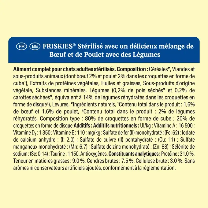 FRISKIES® pour CHAT STÉRILISÉ 3KG - Croquettes avec un délicieux mélange de Bœuf et de Poulet avec des Légumes