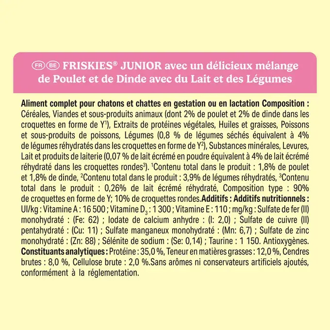 FRISKIES ® JUNIOR Pour CHATONS - Croquettes avec un délicieux mélange de Poulet et de Dinde avec du Lait