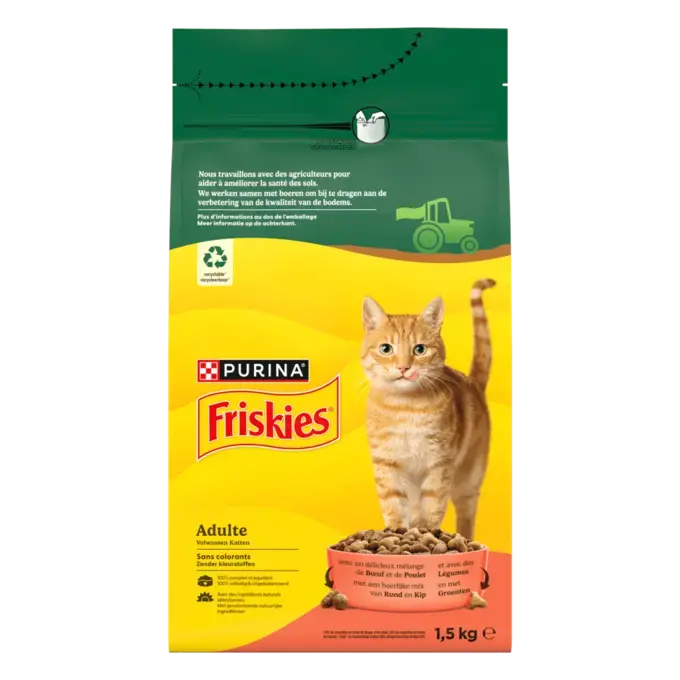 FRISKIES® CHAT ADULTE - Croquettes avec un délicieux mélange de Bœuf et de Poulet avec des Légumes