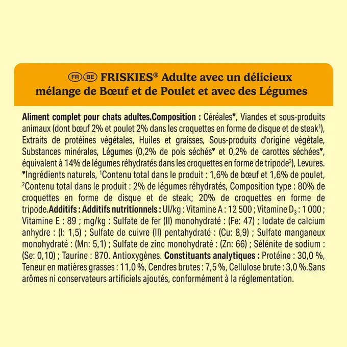 FRISKIES® CHAT ADULTE - Croquettes avec un délicieux mélange de Bœuf et de Poulet avec des Légumes