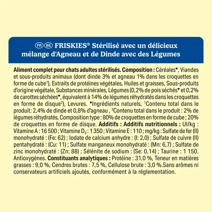FRISKIES® pour CHAT STÉRILISÉ 1,5KG - Croquettes avec un délicieux mélange d'Agneau et de Dinde avec des Légumes