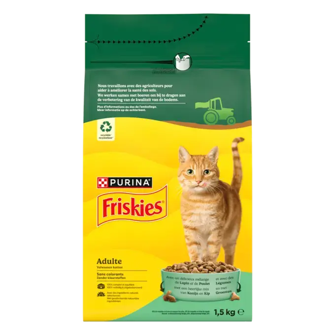 FRISKIES® CHAT ADULTE - Croquettes avec un délicieux mélange de Lapin et de Poulet avec des Légumes