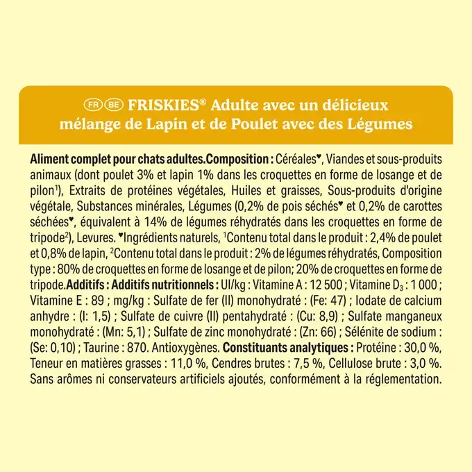 FRISKIES® CHAT ADULTE - Croquettes avec un délicieux mélange de Lapin et de Poulet avec des Légumes