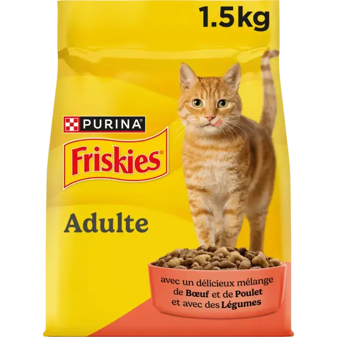 FRISKIES® CHAT ADULTE - Croquettes avec un délicieux mélange de Bœuf et de Poulet avec des Légumes