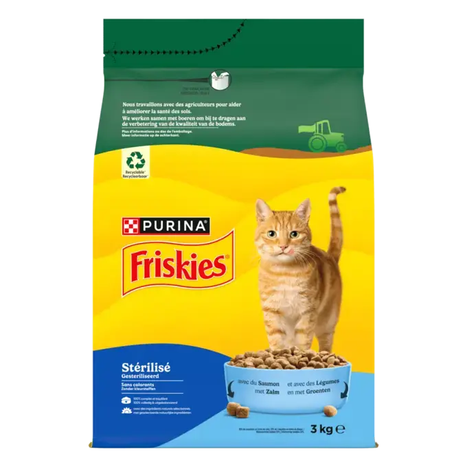 FRISKIES® pour chat Stérilisé 1,5kg - Croquettes avec du Saumon et aux Légumes