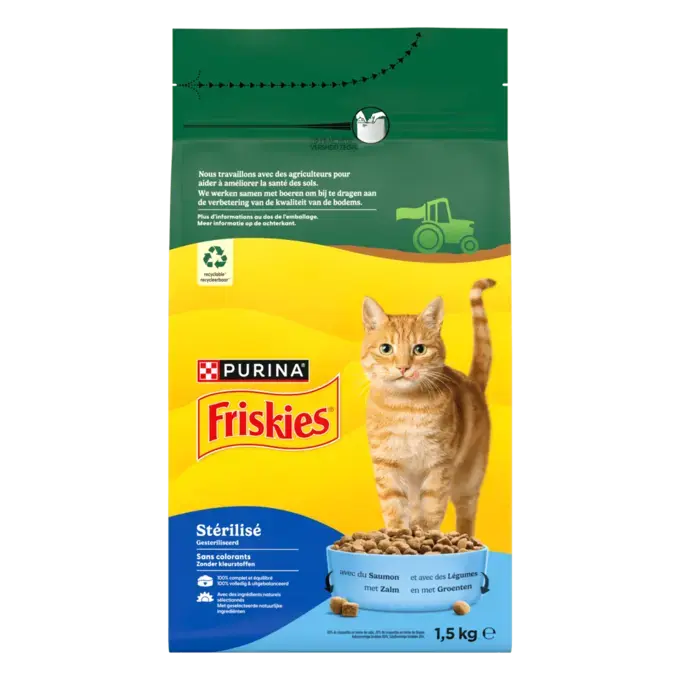 FRISKIES® pour chat Stérilisé 1,5kg - Croquettes avec du Saumon et aux Légumes