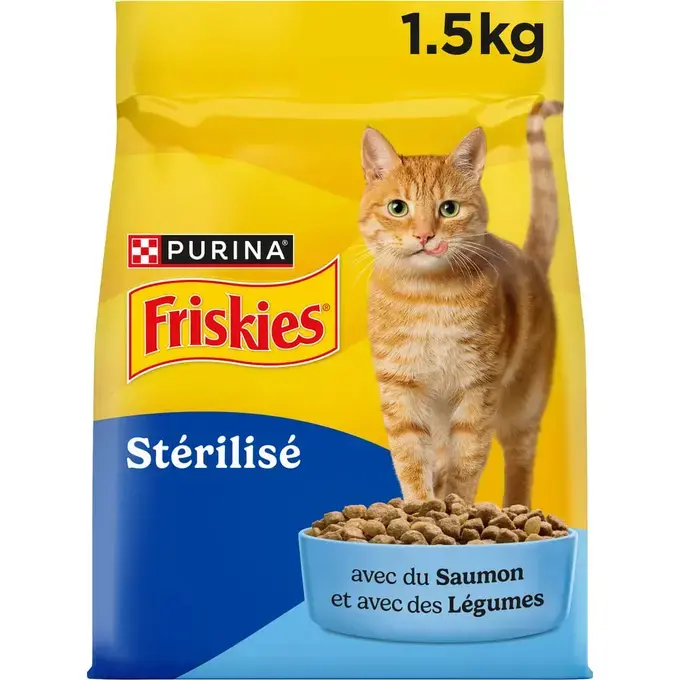 FRISKIES® pour chat Stérilisé 1,5kg - Croquettes avec du Saumon et aux Légumes