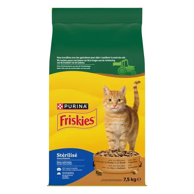 FRISKIES® pour chat Stérilisé - Croquettes avec un délicieux mélange de Poulet et de Dinde et avec des Légumes