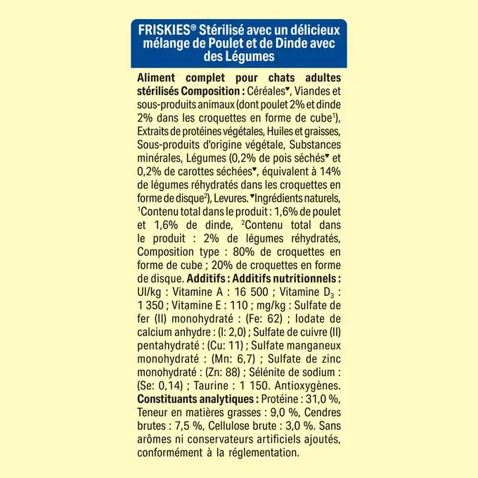 FRISKIES® pour chat Stérilisé - Croquettes avec un délicieux mélange de Poulet et de Dinde et avec des Légumes