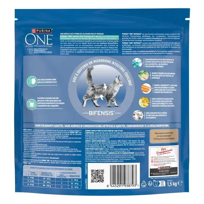 PURINA ONE BIFENSIS Spécial chat stérilisé de 7 ans et + Saumon  1,5kg 