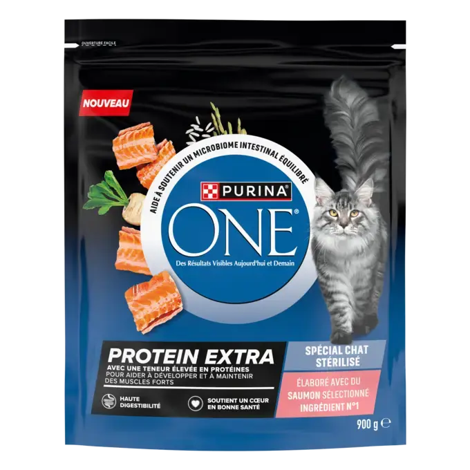 PURINA® ONE® Protein Extra, Élaboré avec du saumon sélectionné - croquettes pour chat