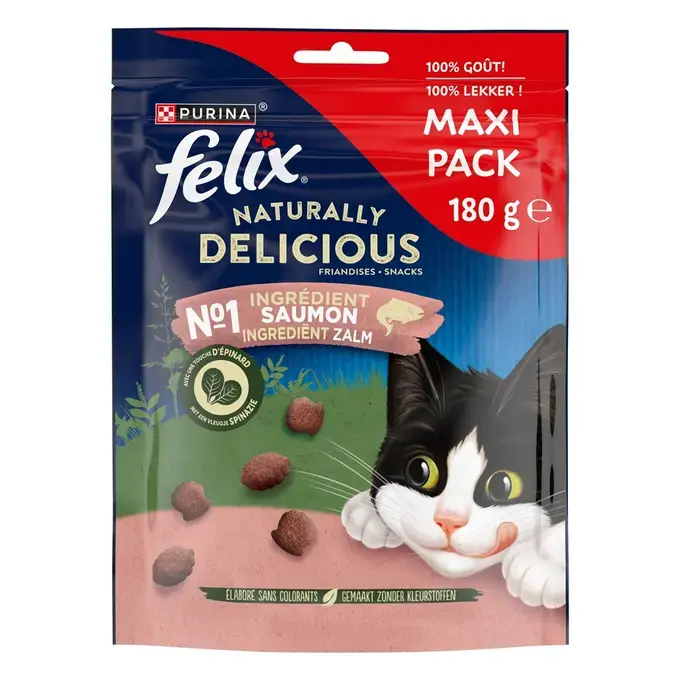 FELIX® Naturally Delicious riche en Saumon avec une touche d'Épinard - Friandises pour Chat