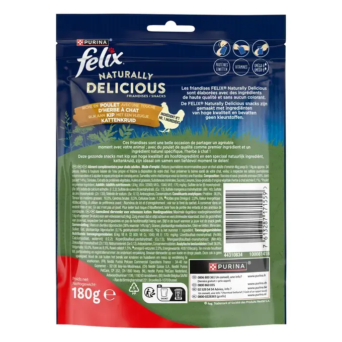 FELIX® Naturally Delicious riche en Poulet avec une touche d'Herbe à Chat - Friandises pour Chat