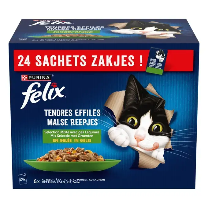 FELIX® - Sachets pour chat Tendres Effilés en Gelée - Sélection Mixte Légumes