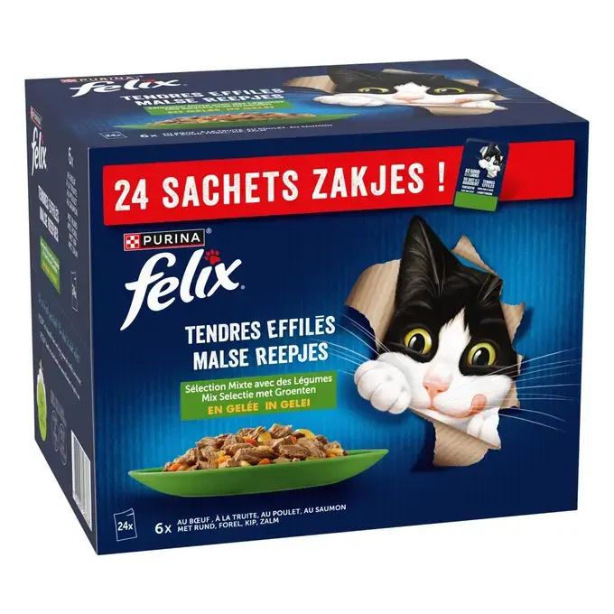FELIX® - Sachets pour chat Tendres Effilés en Gelée - Sélection Mixte Légumes