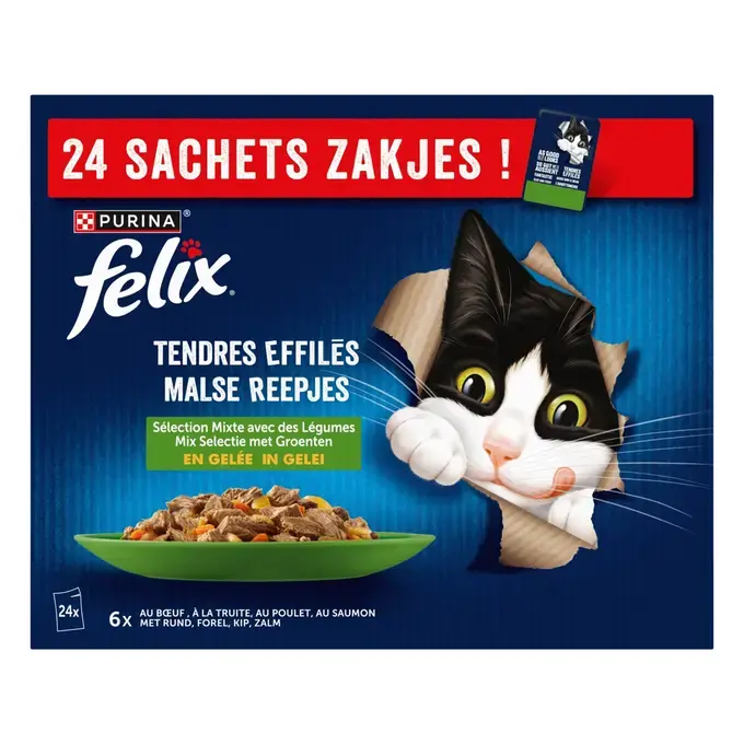 FELIX® - Sachets pour chat Tendres Effilés en Gelée - Sélection Mixte Légumes