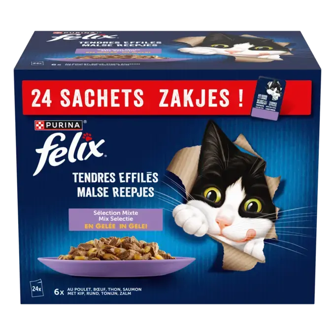 FELIX® - Sachets pour chat - Tendres Effilés en Gelée - Sélection Mixte