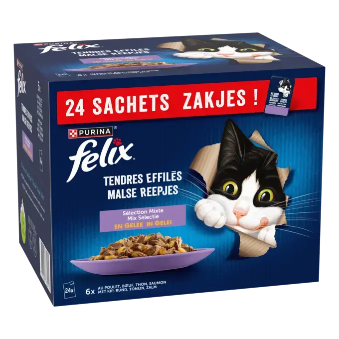FELIX® - Sachets pour chat - Tendres Effilés en Gelée - Sélection Mixte