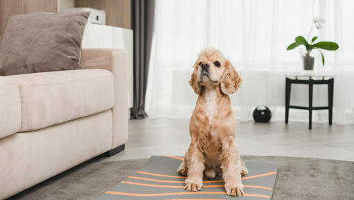 Cocker américain assis sur le tapis 